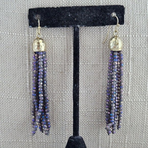 CANVAS Women Earrings Drop Down Pruple Tone Beads Gold Tone Fashion Ear Jewelry - Picture 2 of 9